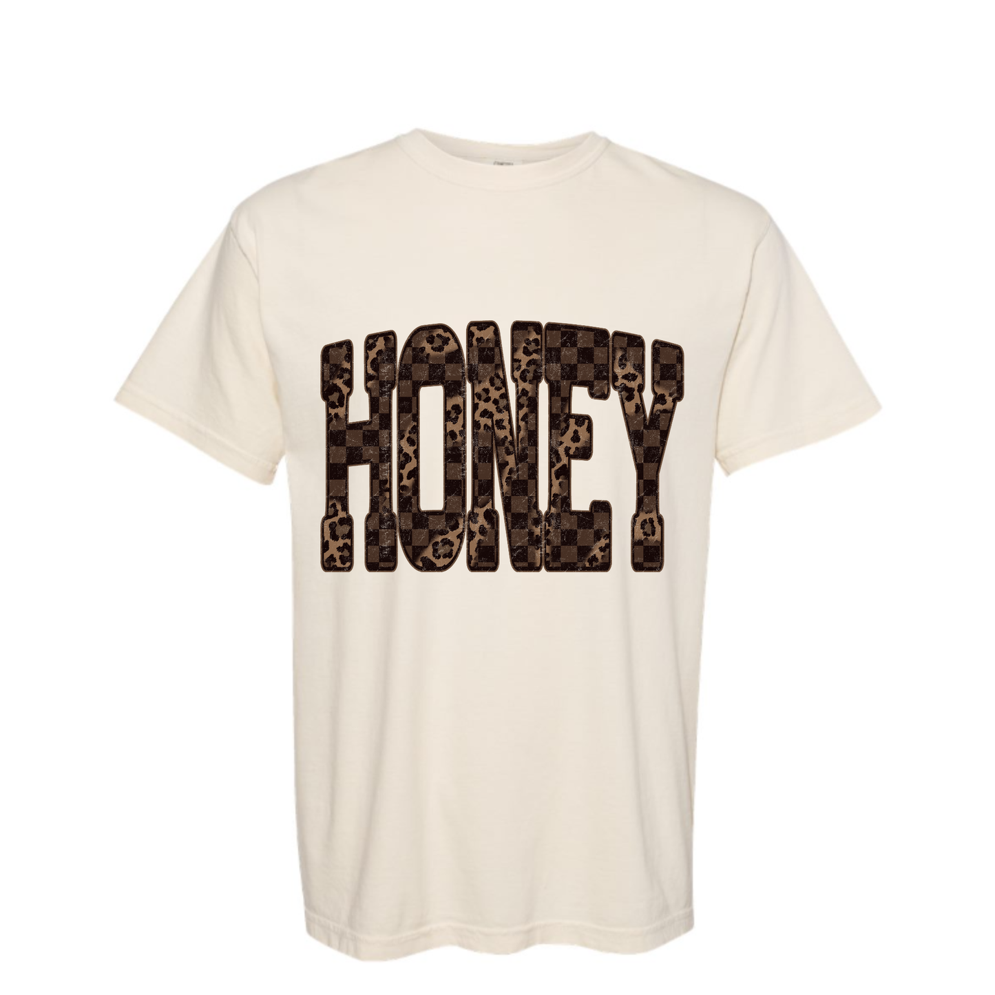 Honey Checkered Leopard Comfort Colors Tee