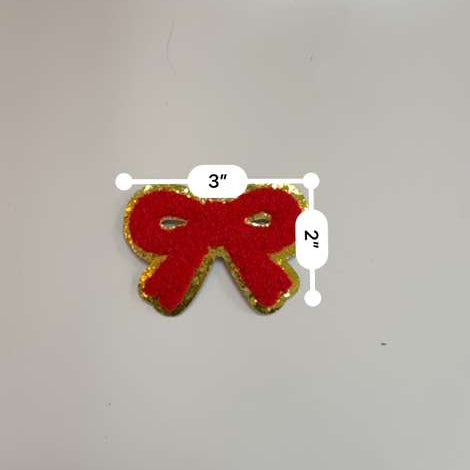 Red Glitter Bow Chenille Patch