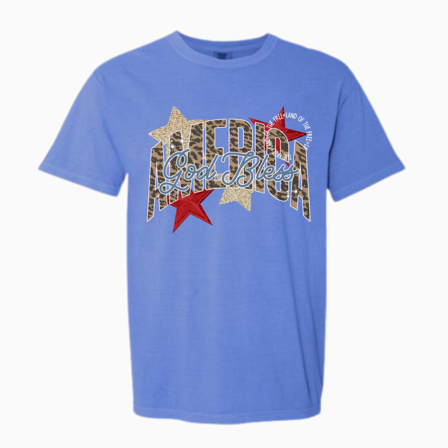 God Bless America Leopard Stars Tee