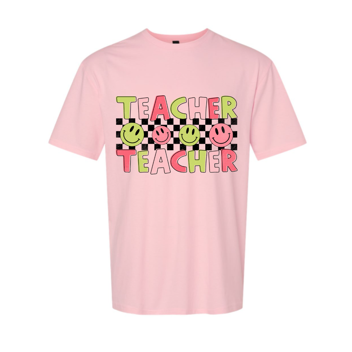 Teacher Checkered Smiley Gildan Softstyle Tee