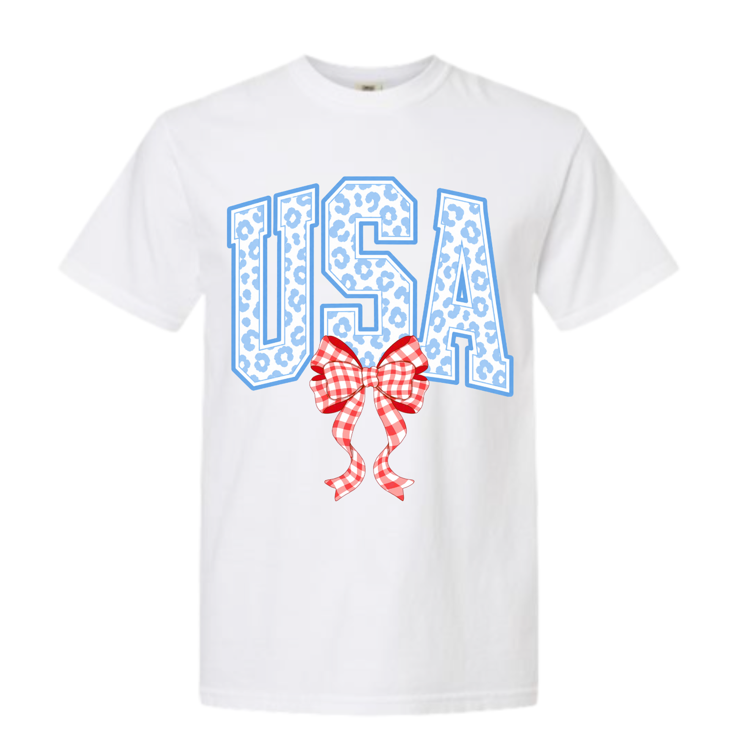 USA Blue Leopard Bow Patriotic Tee