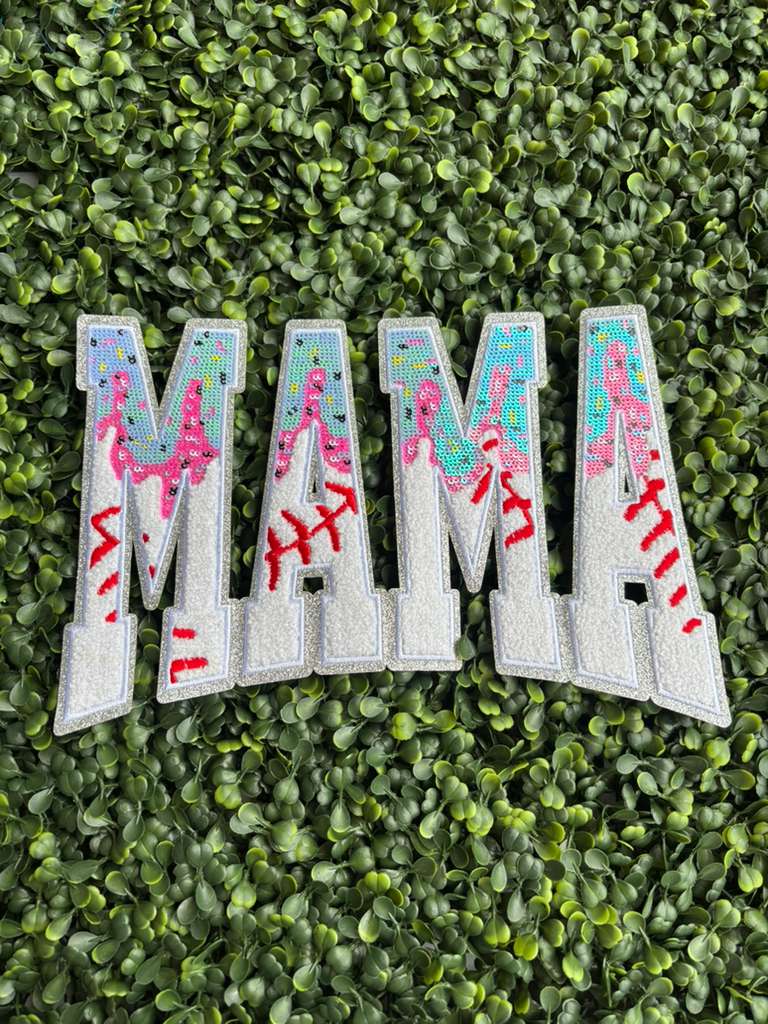 Mama Baseball Full Front Chenille Patch – White