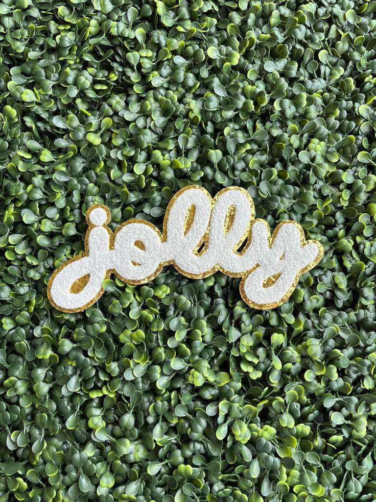 Jolly Front Chenille Patch – White & Gold