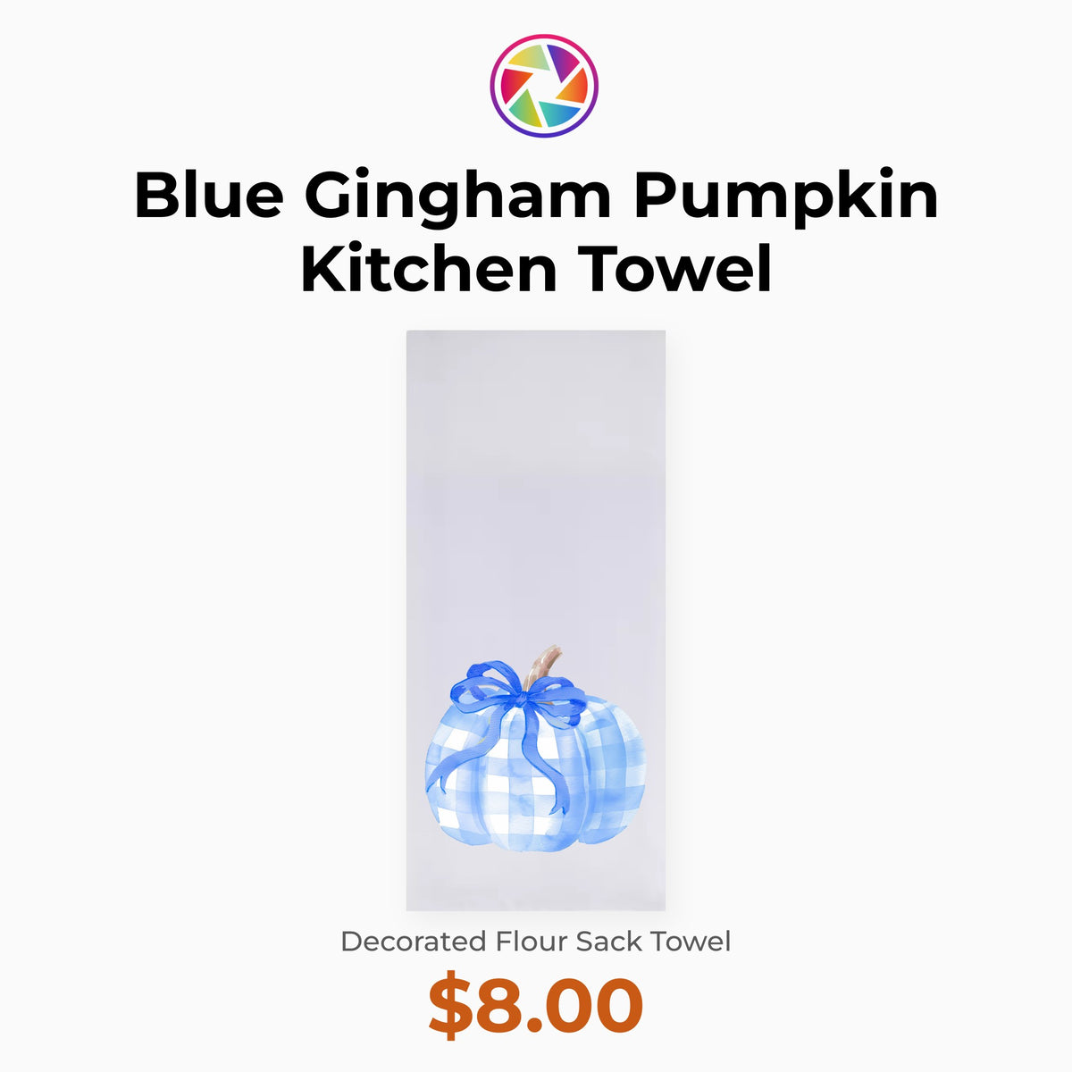 Blue Gingham Pumpkin Kitchen Towel