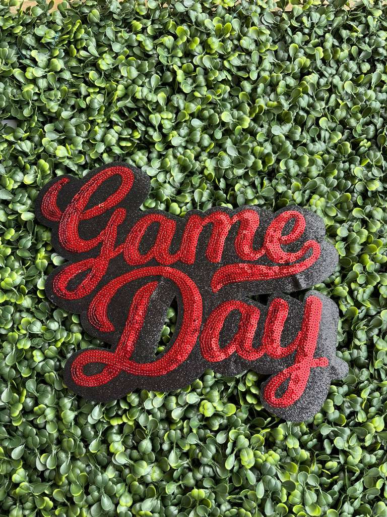 Game Day Full Front Sequin Chenille Patch – Red & Black