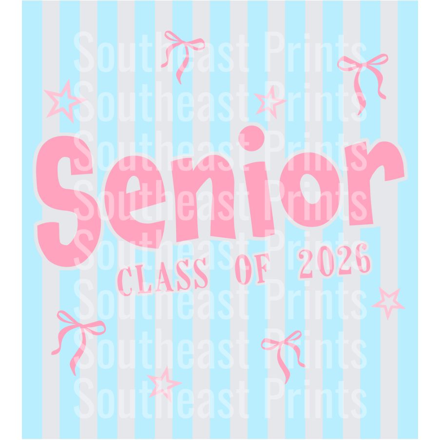 Senior Class of 2026 Blue Stripes Pink Bows and Stars