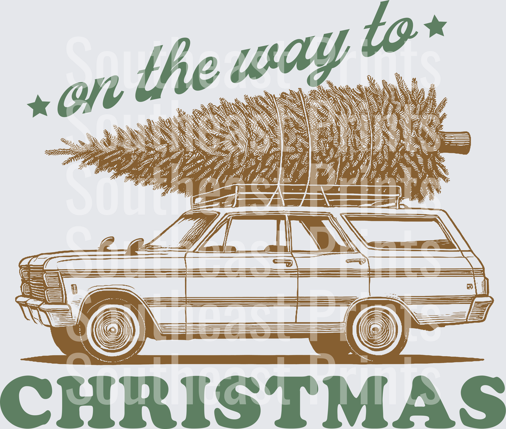 On The Way To Christmas Vintage Station Wagon With Christmas Tree