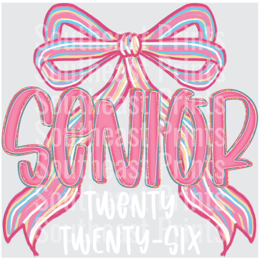 Senior 2024 Pink Rainbow Striped Bow Design