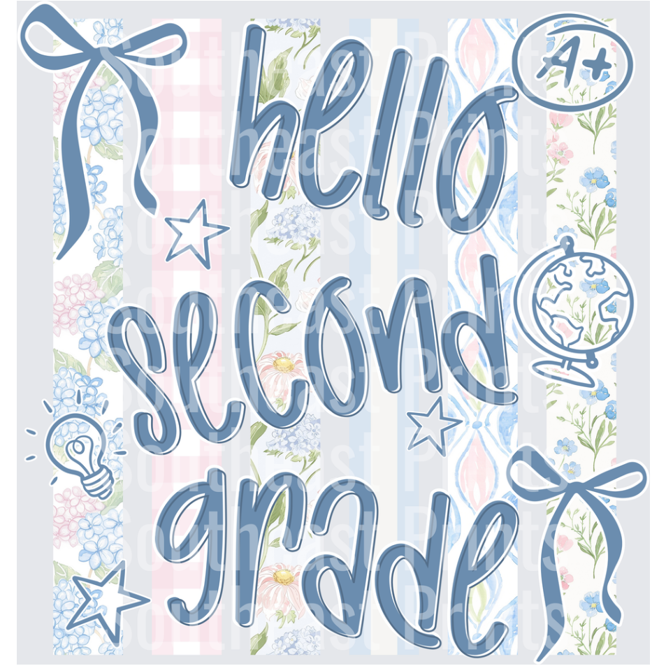 Hello Second Grade Floral Bow
