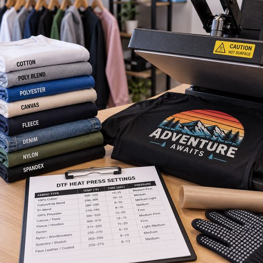 DTF Heat Press Settings Chart: Time, Temp, and Pressure by Fabric Type