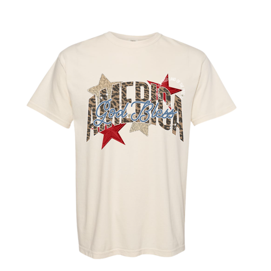 God Bless America Leopard Star Tee