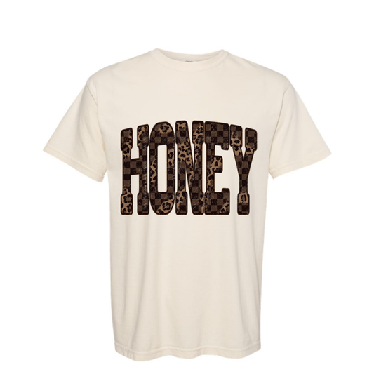 Honey Checkered Leopard Comfort Colors Tee