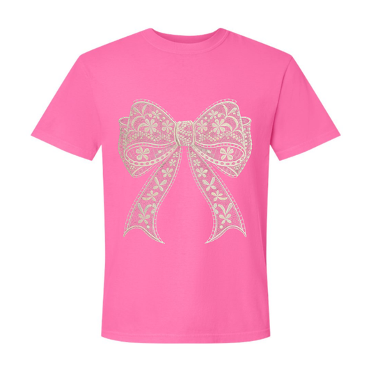 Vintage Lace Bow Comfort Colors Tee