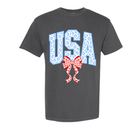 USA Bow Patriotic Leopard Tee