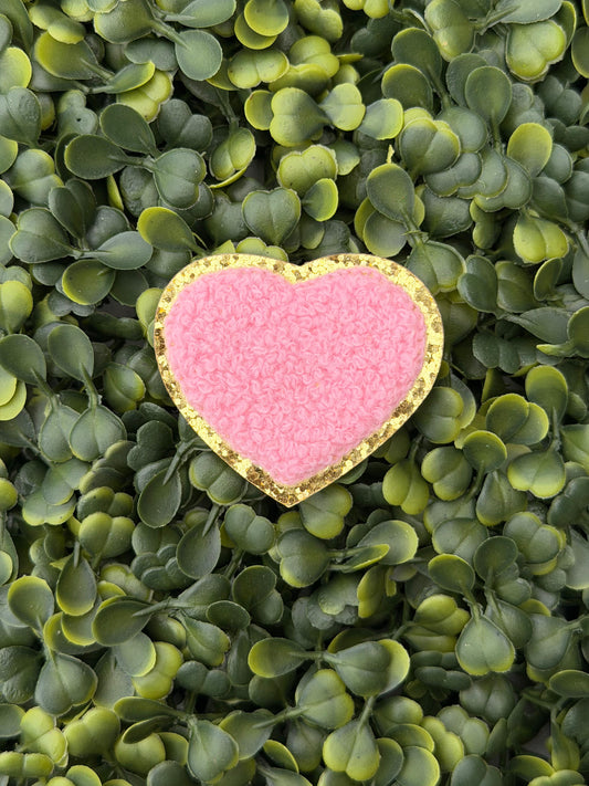 Pink Glitter Heart Chenille Patch