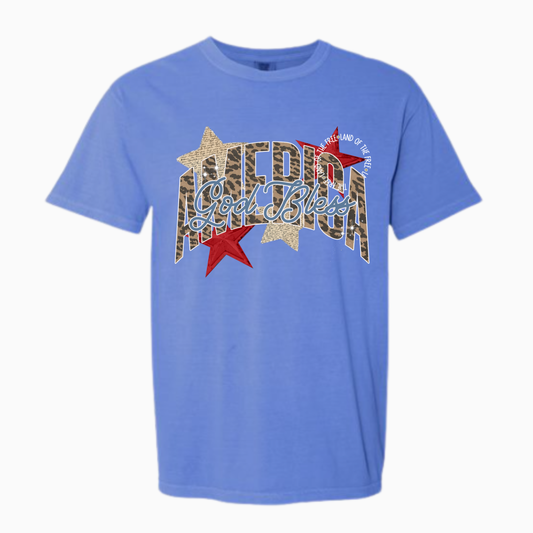 God Bless America Leopard Stars Tee