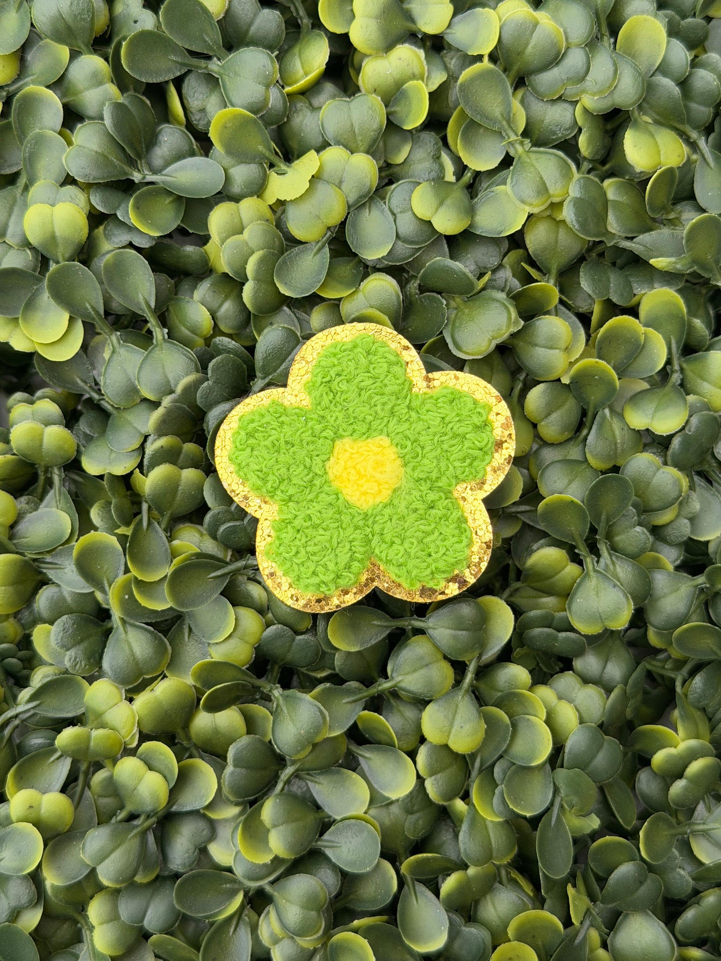 Lime Glitter Flower Chenille Patch