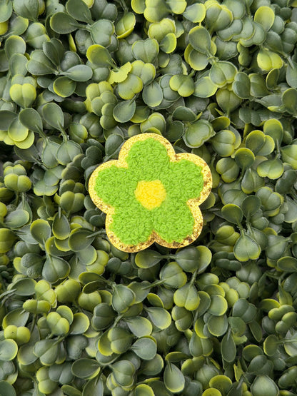 Lime Glitter Flower Chenille Patch