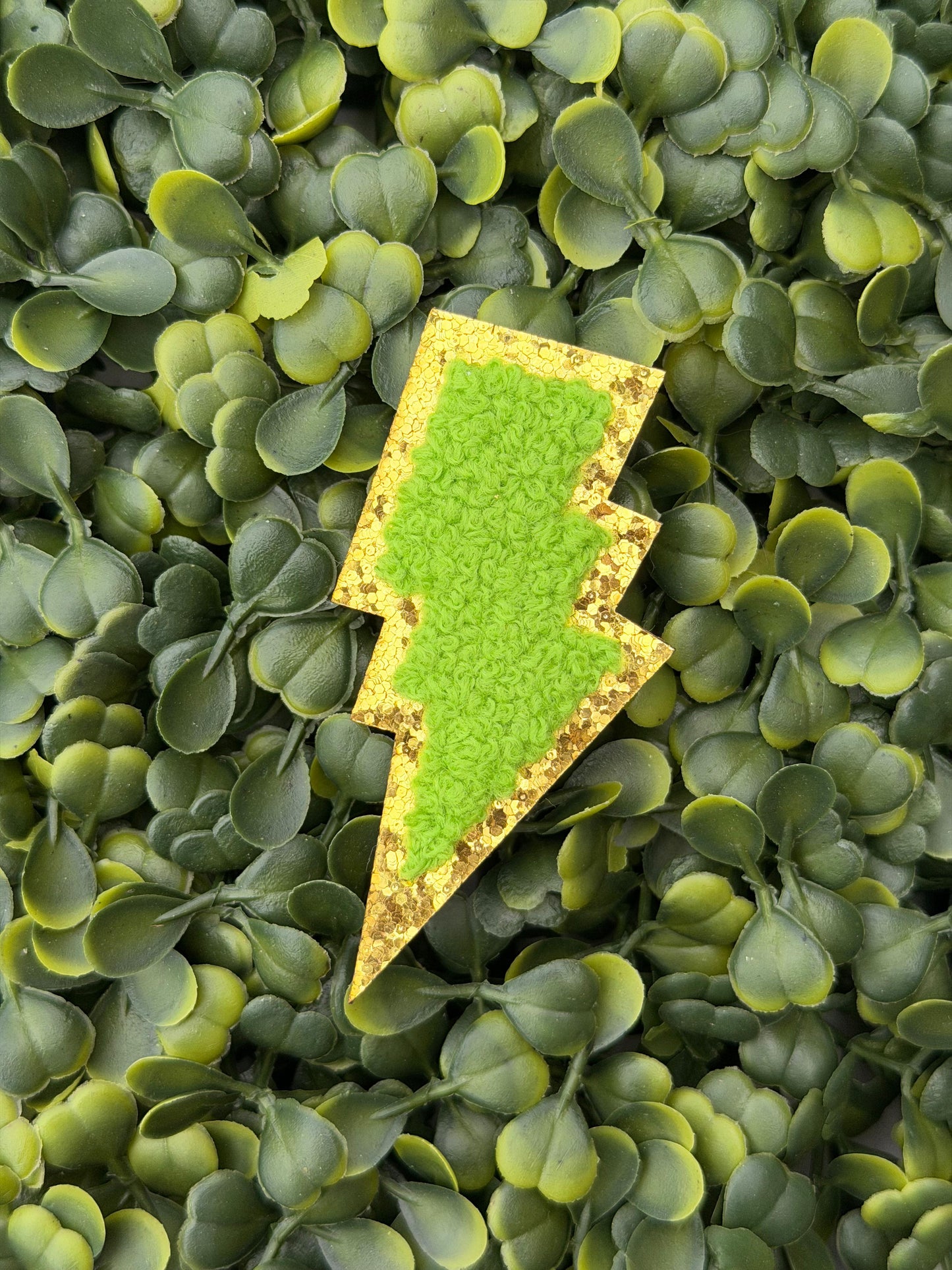 Lime Glitter Lightning Bolt Chenille Patch