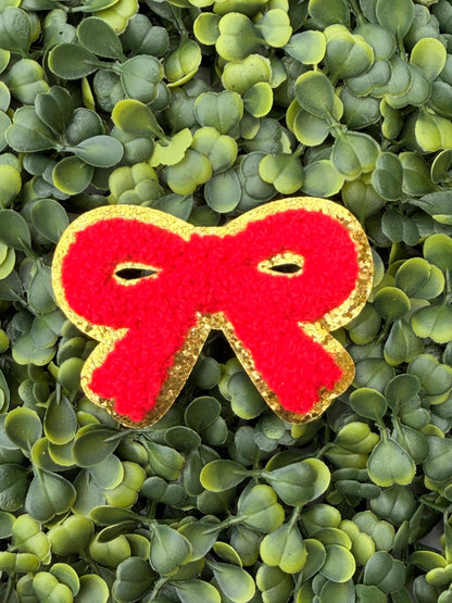 Red Glitter Bow Chenille Patch