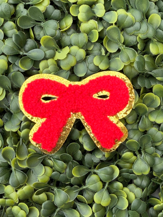 Red Glitter Bow Chenille Patch