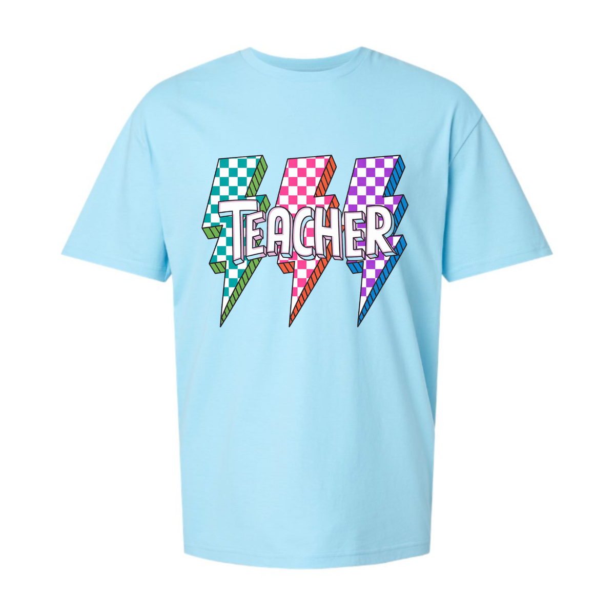 Teacher Checkered Lightning Bolts Comfort Colors Tee
