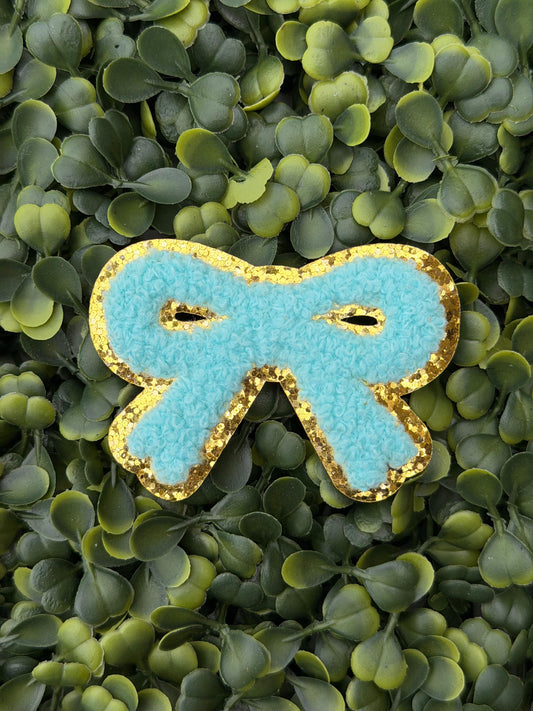 Blue Glitter Bow Chenille Patch