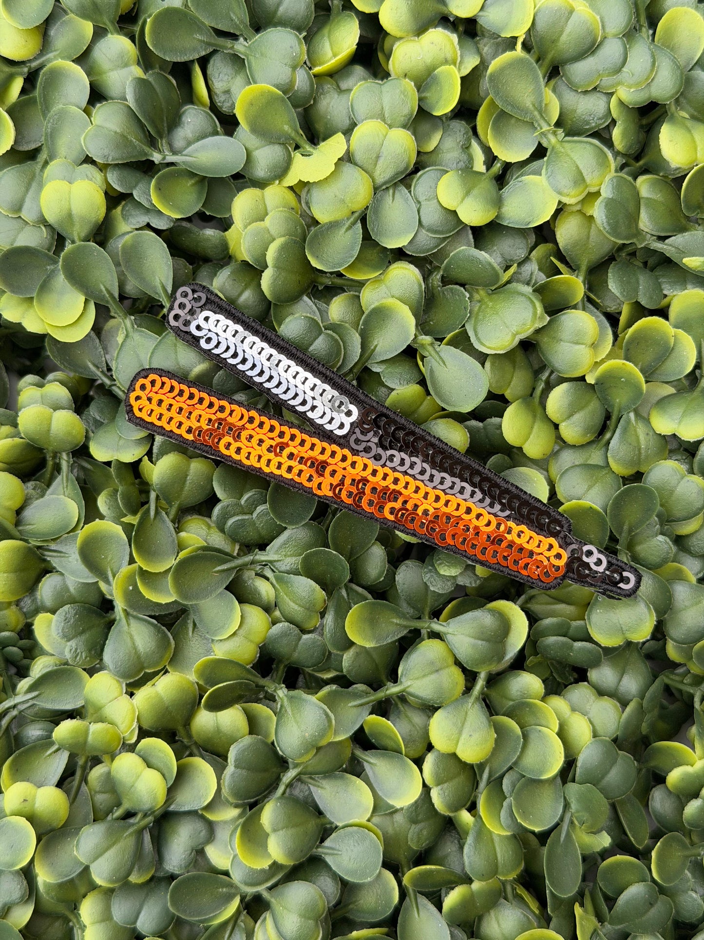 Black & Orange Sequin Flat Iron Patch