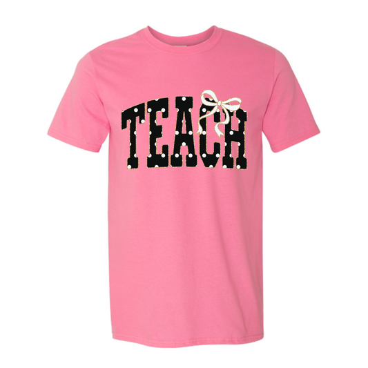 Teach Pearl Bow Gildan Softstyle Tee