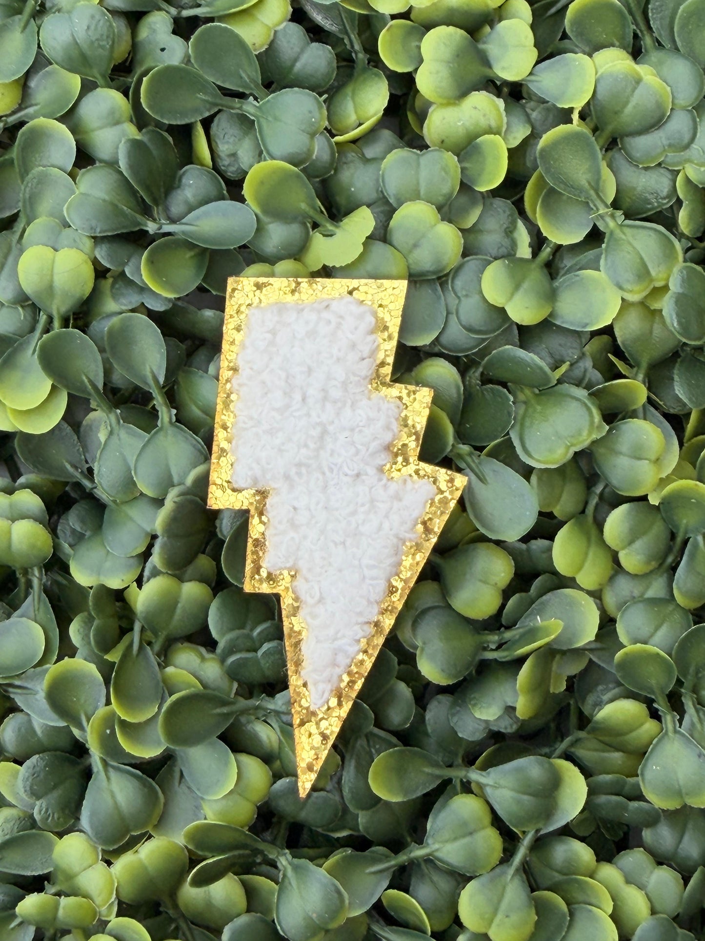 Golden Glow Teddy Lightning Bolt Patch – White