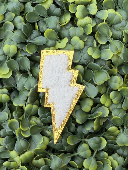 Golden Glow Teddy Lightning Bolt Patch – White