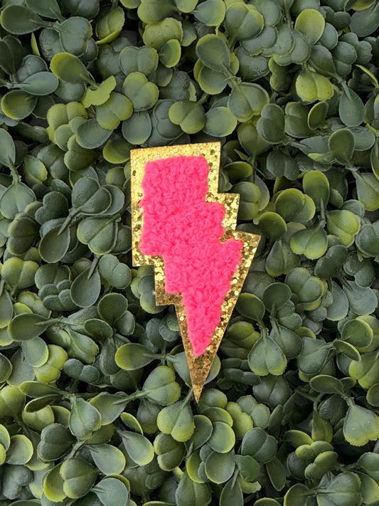 Neon Pink Teddy Lightning Bolt Patch