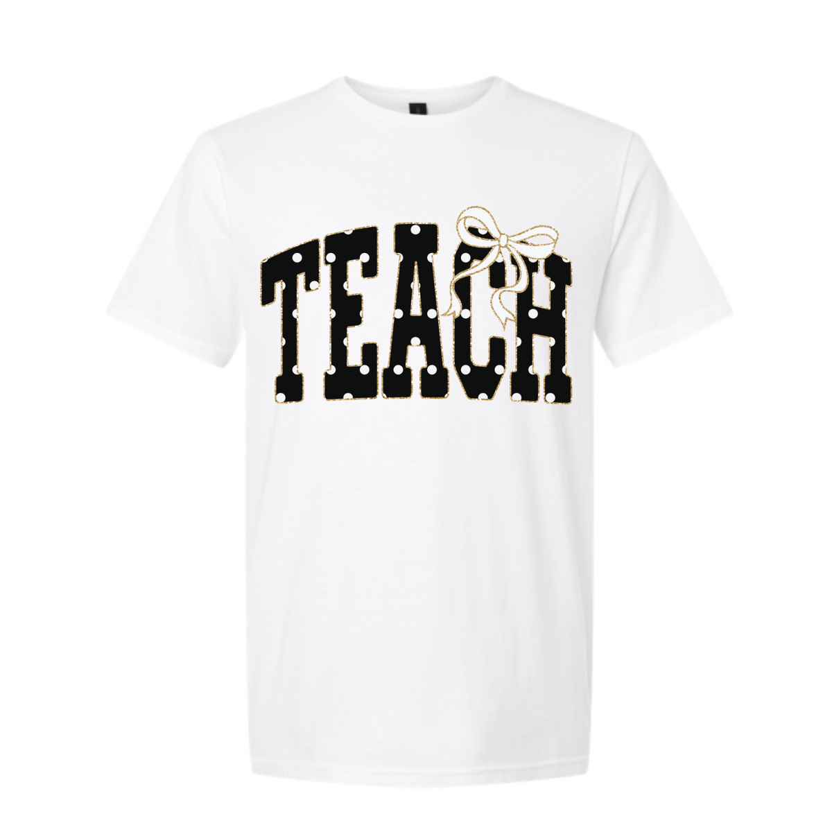 Teach Pearl Bow White Gildan Softstyle Tee