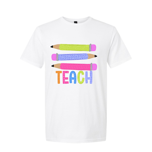 Teach Colorful Pencils Gildan Softstyle Tee
