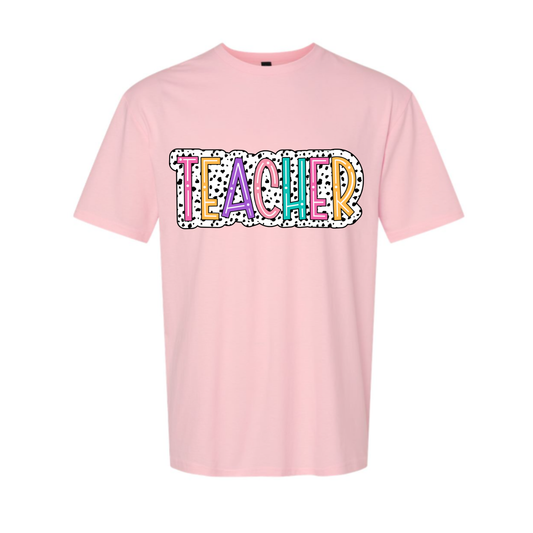 Teacher Dalmatian Print Light Pink Gildan Softstyle Tee