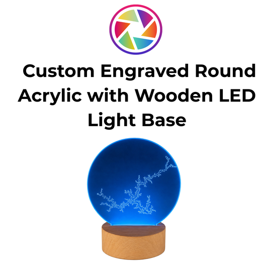 Custom Engraved Round Acrylic w/ Wooden LED Light Base