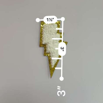 Golden Glow Teddy Lightning Bolt Patch – White
