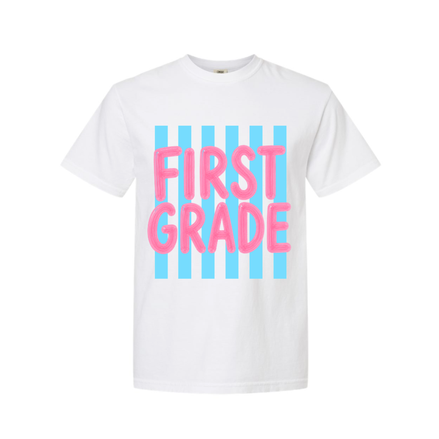 First Grade balloon letter Comfort Colors tee