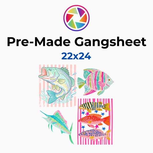 Pastel Tropical Fish Collection Premade Gang Sheet 22x24