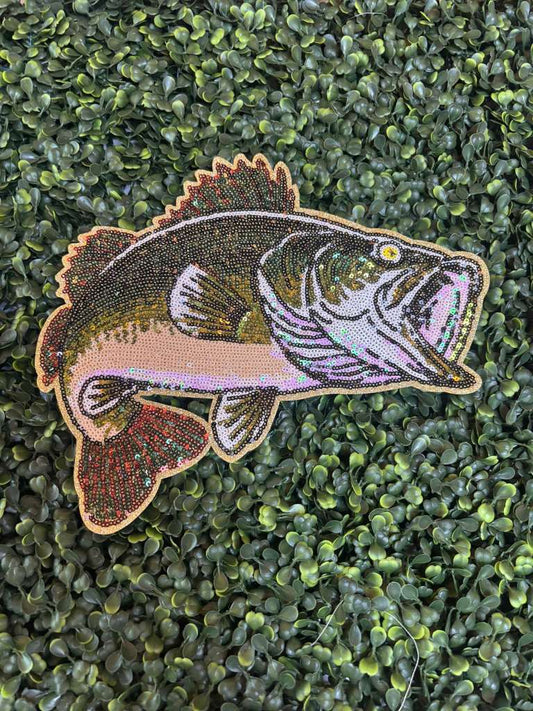 Bass Fish Full Front Sequin Chenille Patch
