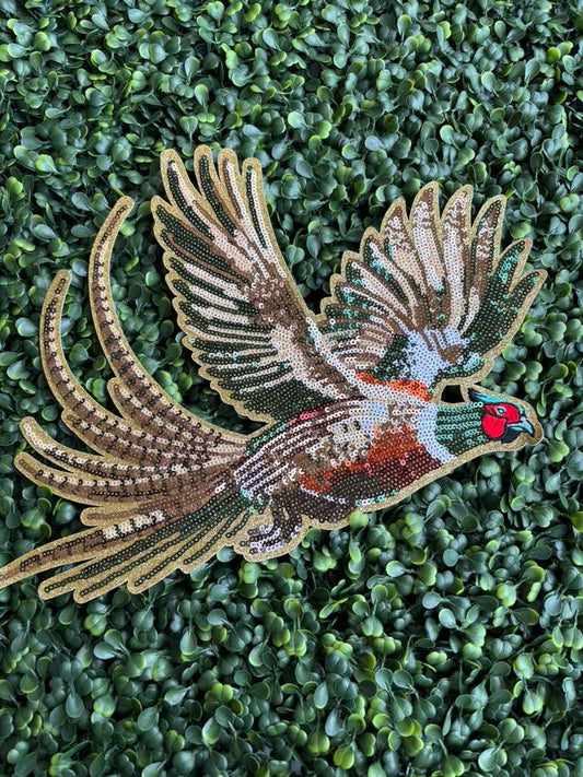 Flying Pheasant Full Front Sequin Chenille Patch