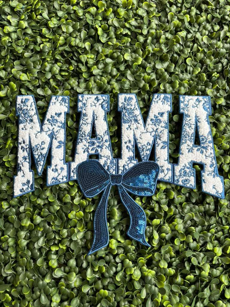 Mama Bow Full Front Chenille Patch – Blue Floral