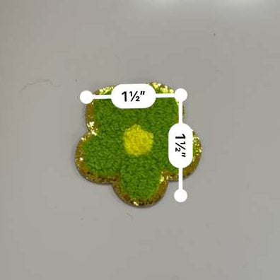 Lime Glitter Flower Chenille Patch