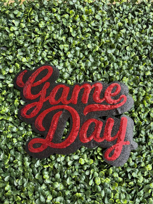Game Day Full Front Sequin Chenille Patch – Red & Black