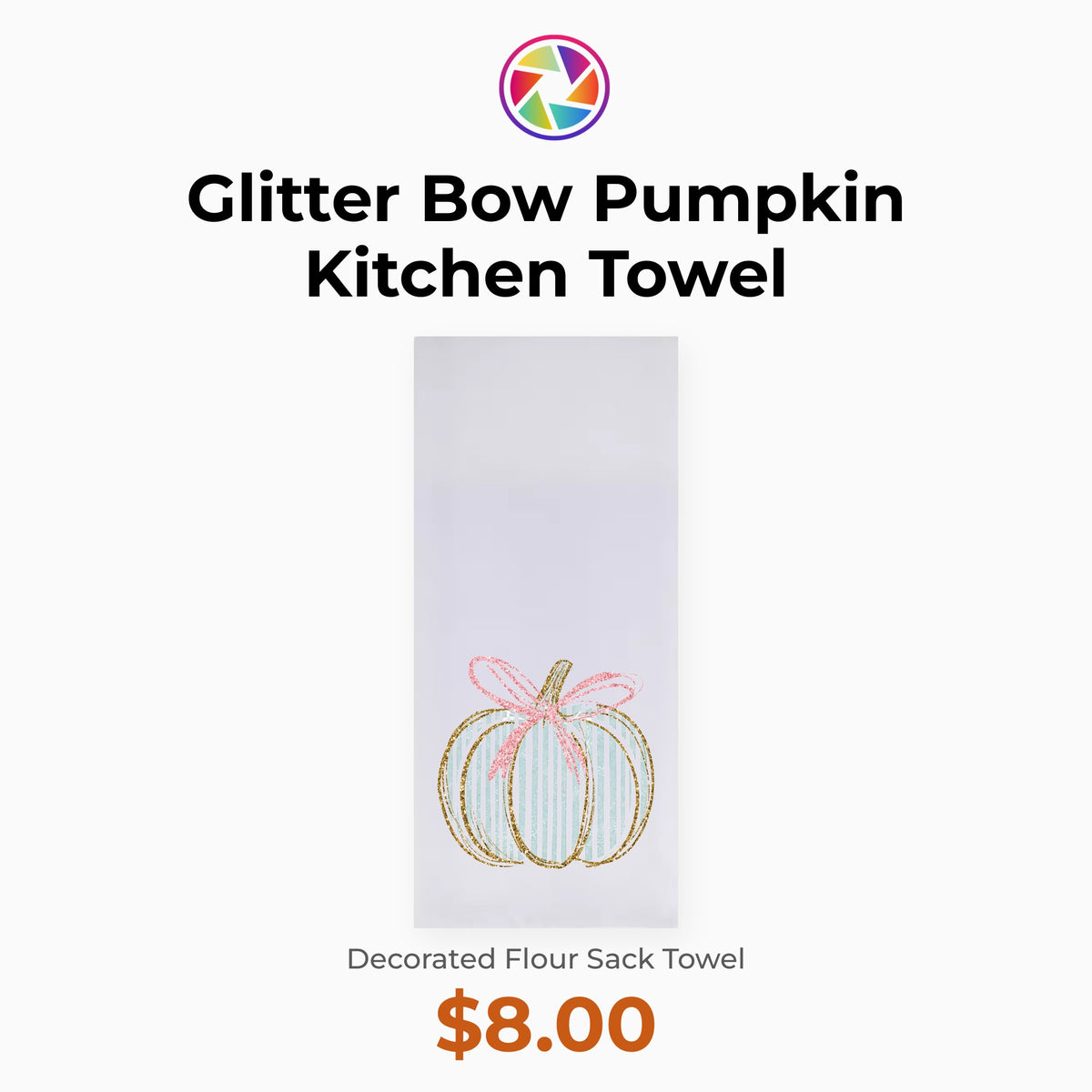 Glitter Bow Pumpkin Kitchen Towel