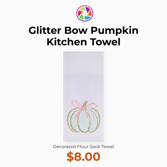 Glitter Bow Pumpkin Kitchen Towel