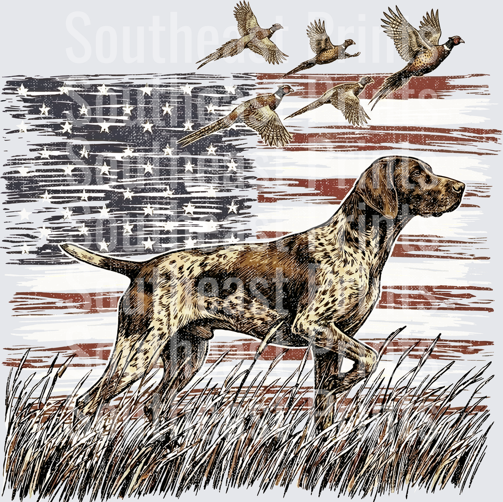 German Shorthaired Pointer Pheasant American Flag