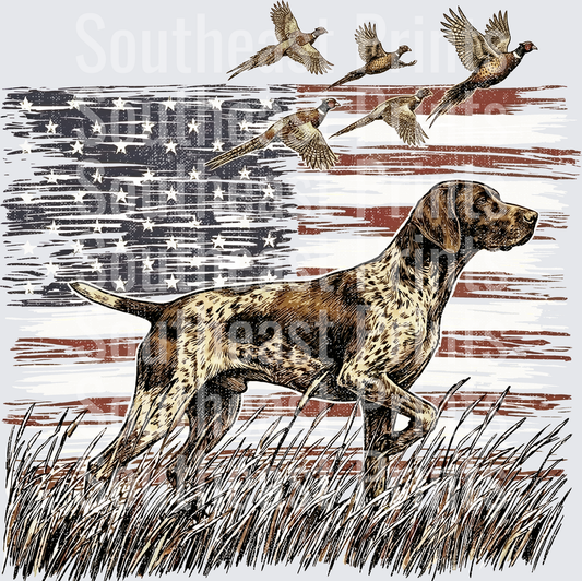 German Shorthaired Pointer Pheasant American Flag