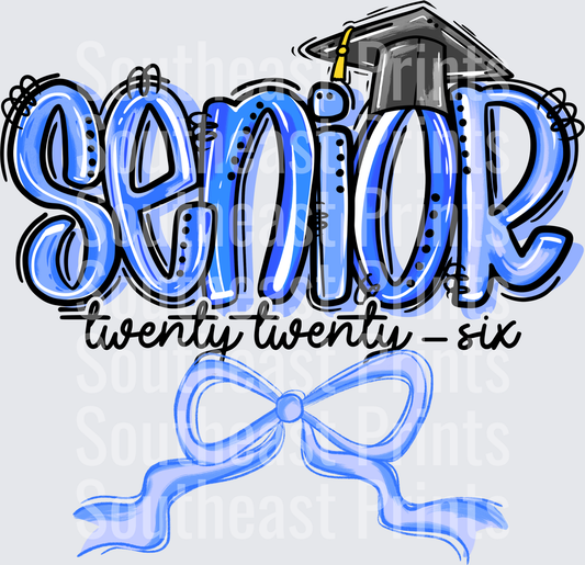 Senior Twenty Twenty Six Blue Graduation Cap with Bow Design