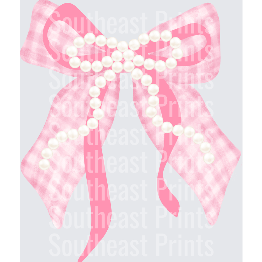 Pink Gingham Pearl Bow